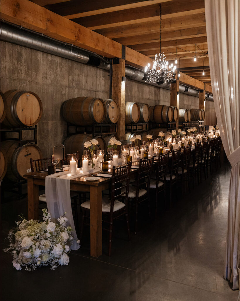 Reception inside the winery at Lightfoot & Wolfville wedding venue