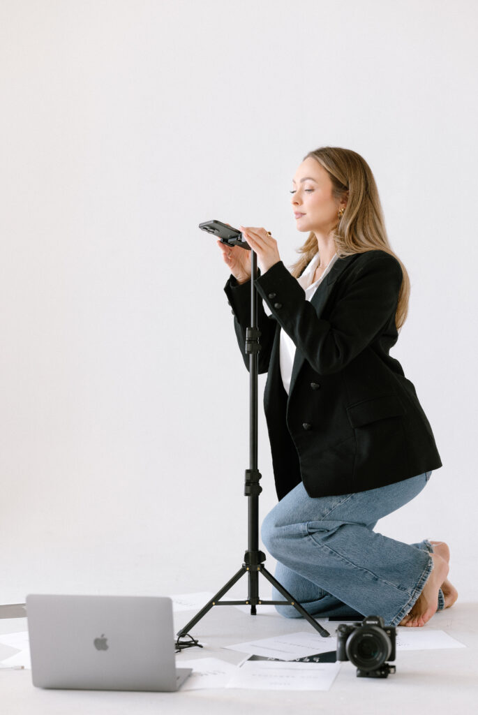 Personal branding session in natural light studio with relaxed, editorial feel