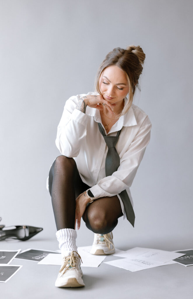 Business owner branding photoshoot with neutral tones and candid movement