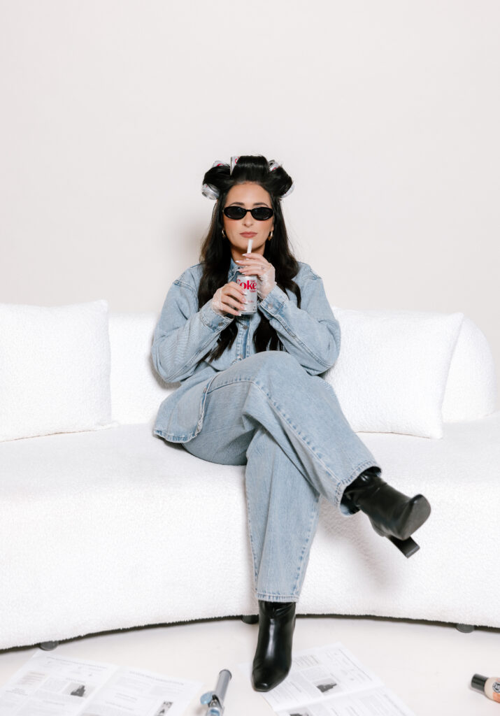 Studio branding session with minimal set design and natural posing