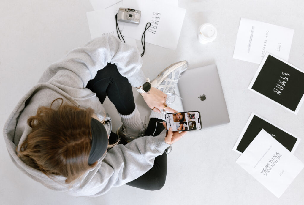 Studio branding session with minimal set design and natural posing