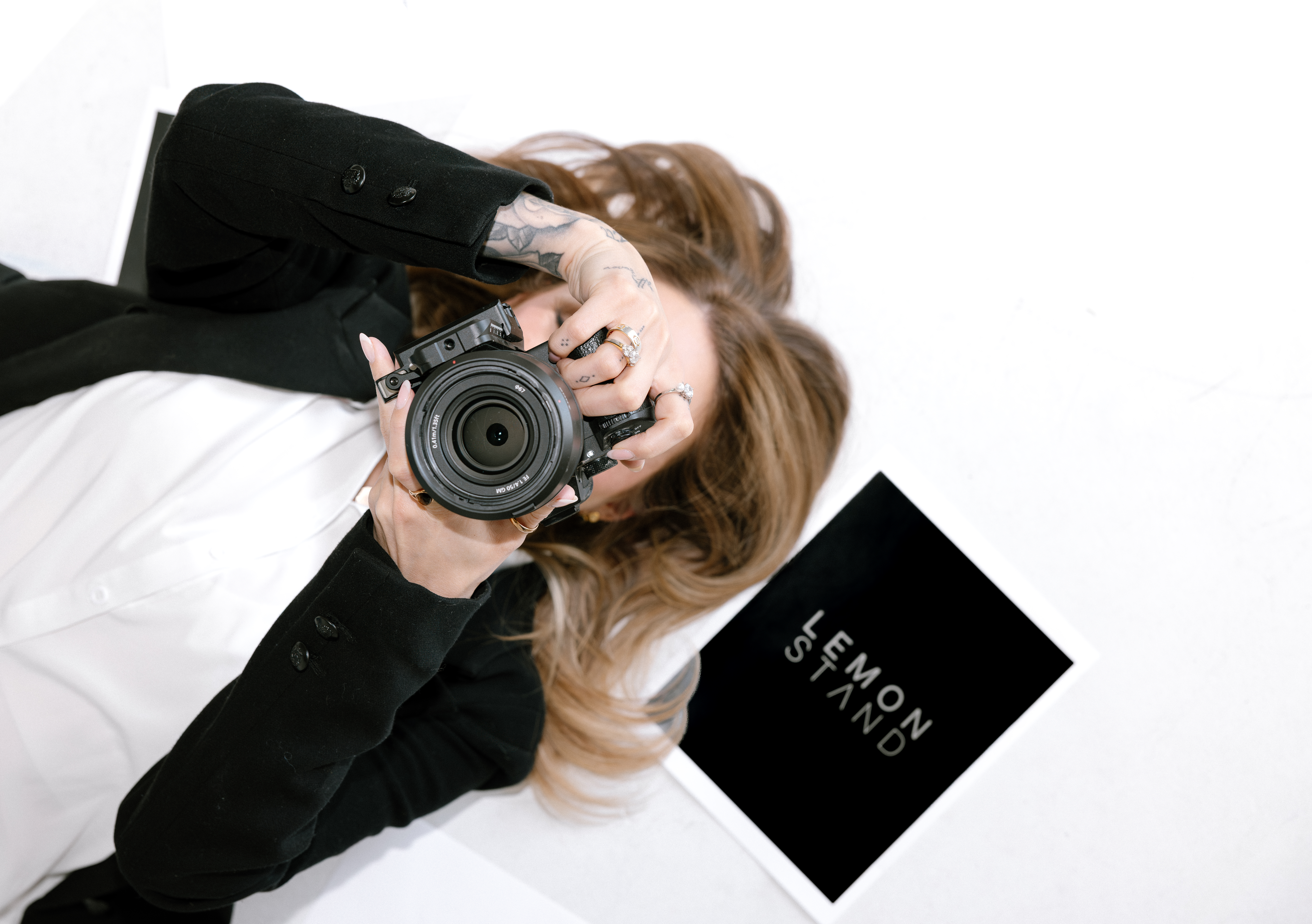 Studio branding session with minimal set design and natural posing