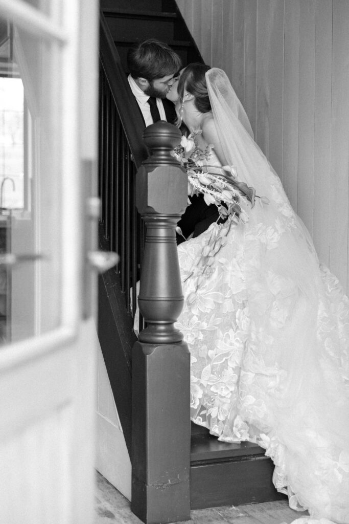 Romantic couple portrait in a restored farmhouse setting in Nova Scotia