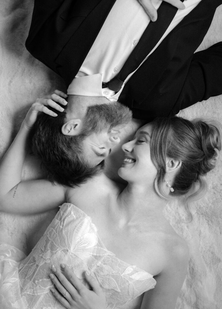 Romantic couple portrait in a restored farmhouse setting in Nova Scotia